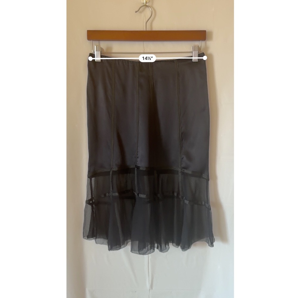 Stella McCartney Black Silk Midi Skirt Sheer Chiffon Hem Ribbon Trim Italy - Picture 4 of 7